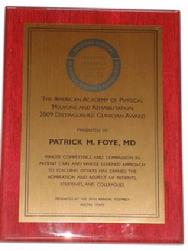 Distinguished Clinician Award, AAPM&R, Patrick Foye MD